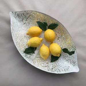🔺Ivory & Silver Leaf Accent Platter Bowl